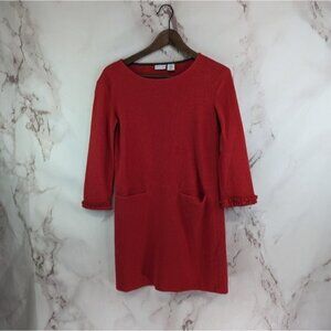 Anthropologie Tabitha Webb Dress Womens XS Red Gauze Waffle Ruffle Pocket Shift